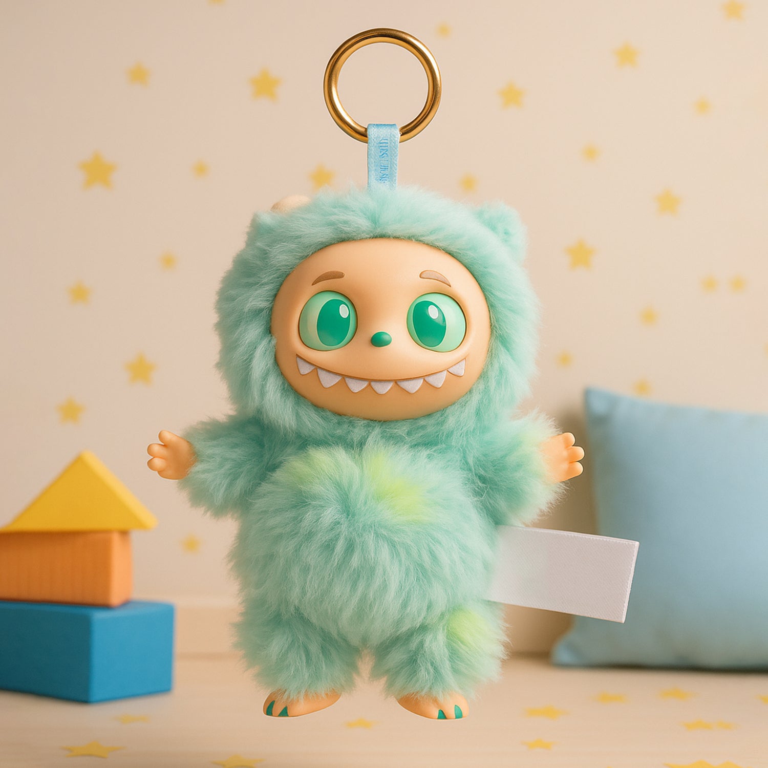 Original Labubu Mint Green Plush Toy Cartoon Keychain with Hook