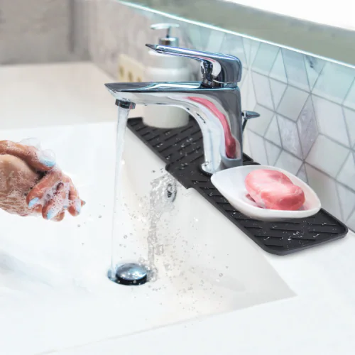 Silicone Sink Faucet Mat, Water Catcher Pad for Kitchen & Bathroom (1 Pc / 33x12 Cm)