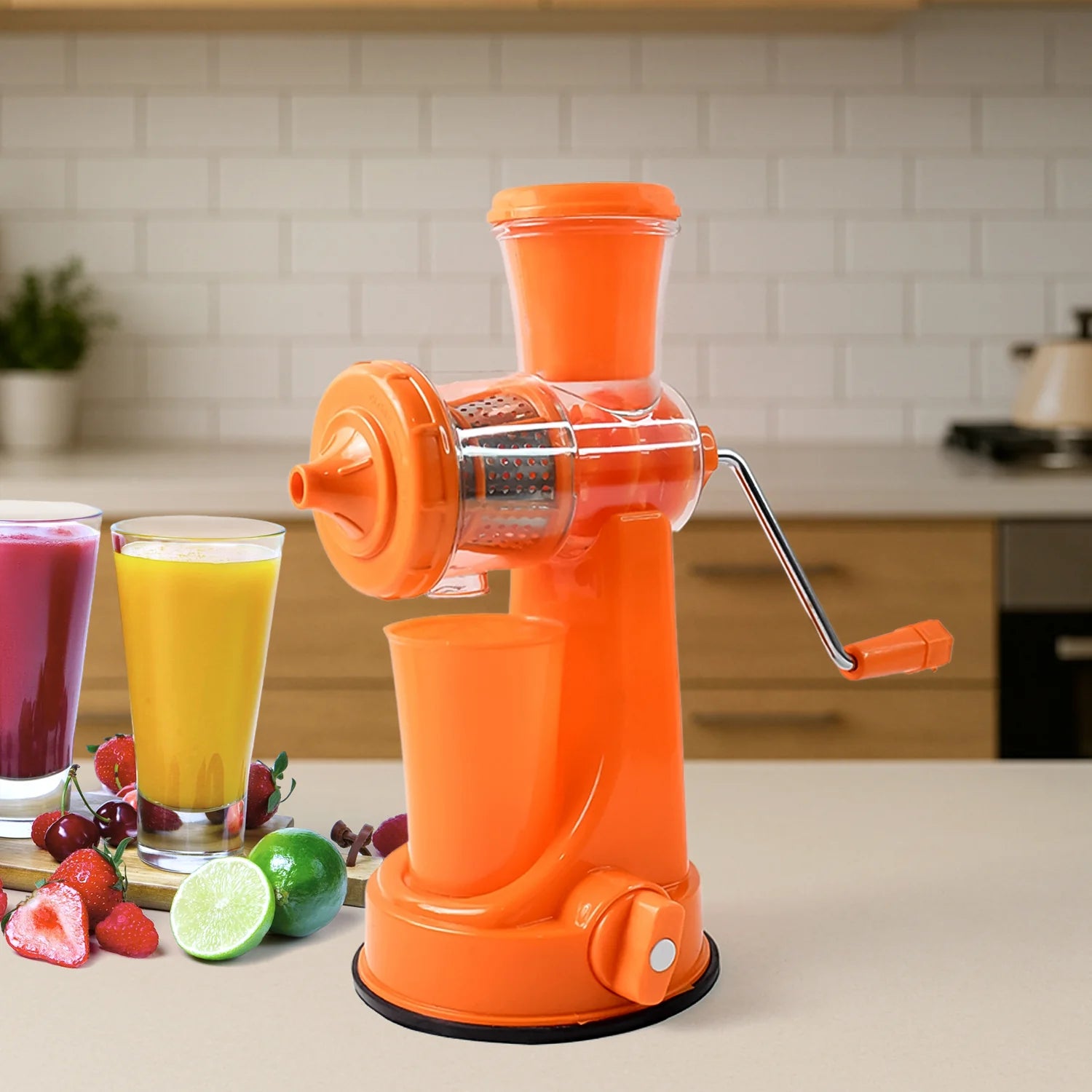 168 Manual Fruit Vegetable Juicer With Juice Cup And Waste Collector