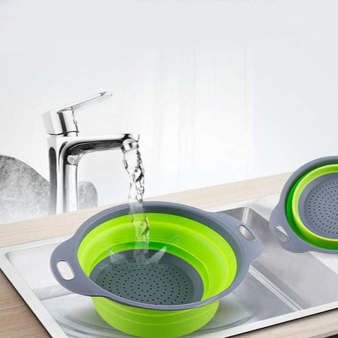 Foldable Round Silicone Strainer, Collapsible Kitchen Colander for Home & Office Use