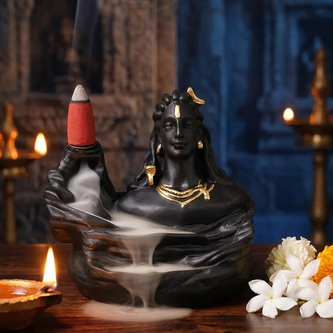 Adiyogi Shiva Backflow Incense Holder | Smoke Fountain Burner | Home Decor & Diwali Gift | With 8 Free Cones
