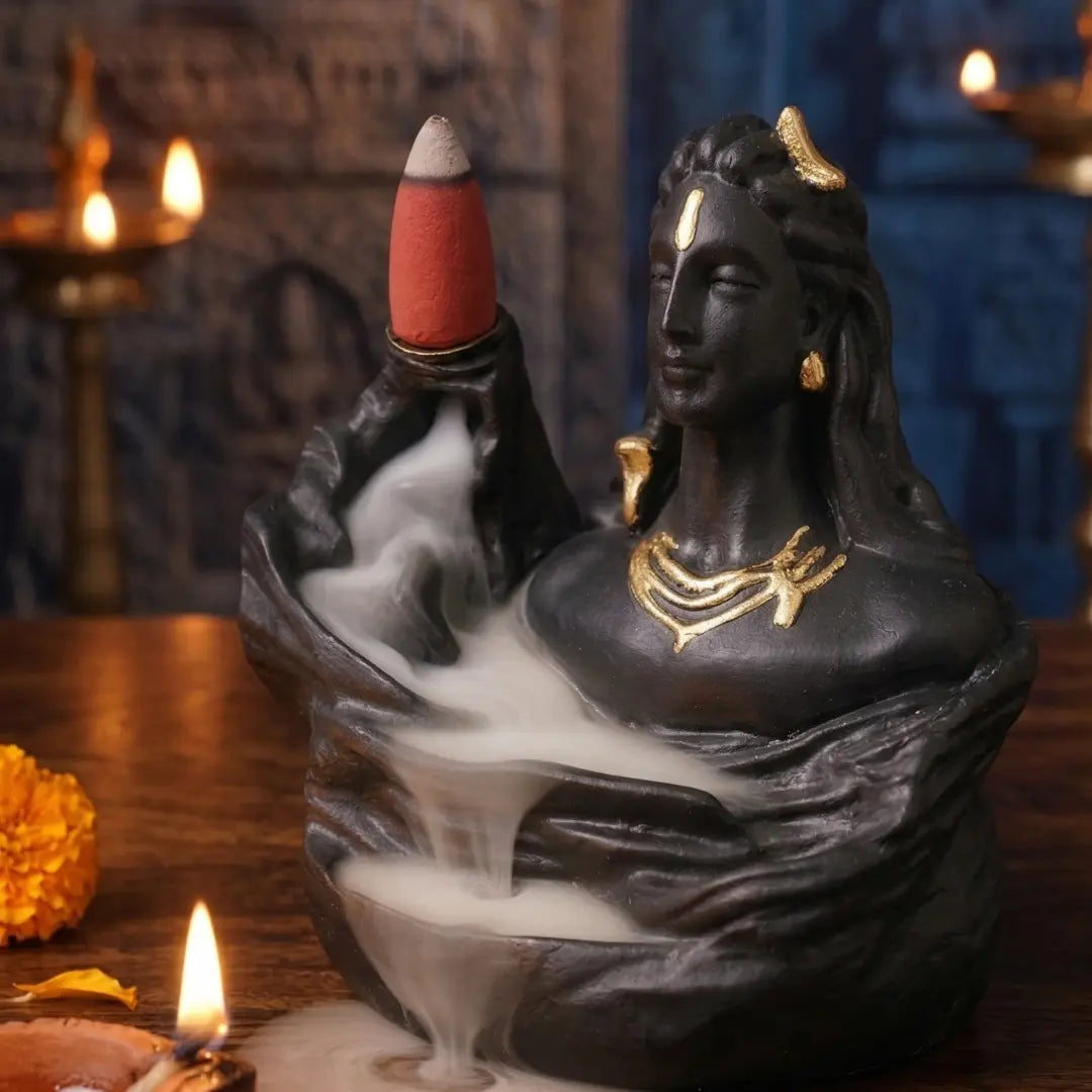 Adiyogi Shiva Backflow Incense Holder | Smoke Fountain Burner | Home Decor & Diwali Gift | With 8 Free Cones