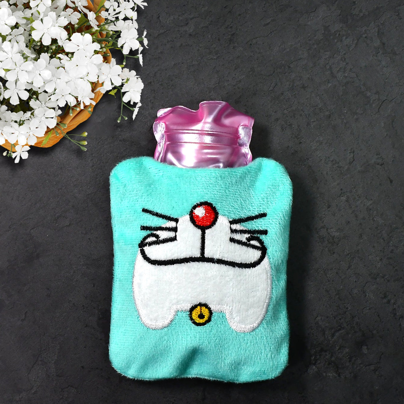 Doremon Cartoon Hot Water Bag, Small Size with Soft Cover for Pain Relief & Warmth