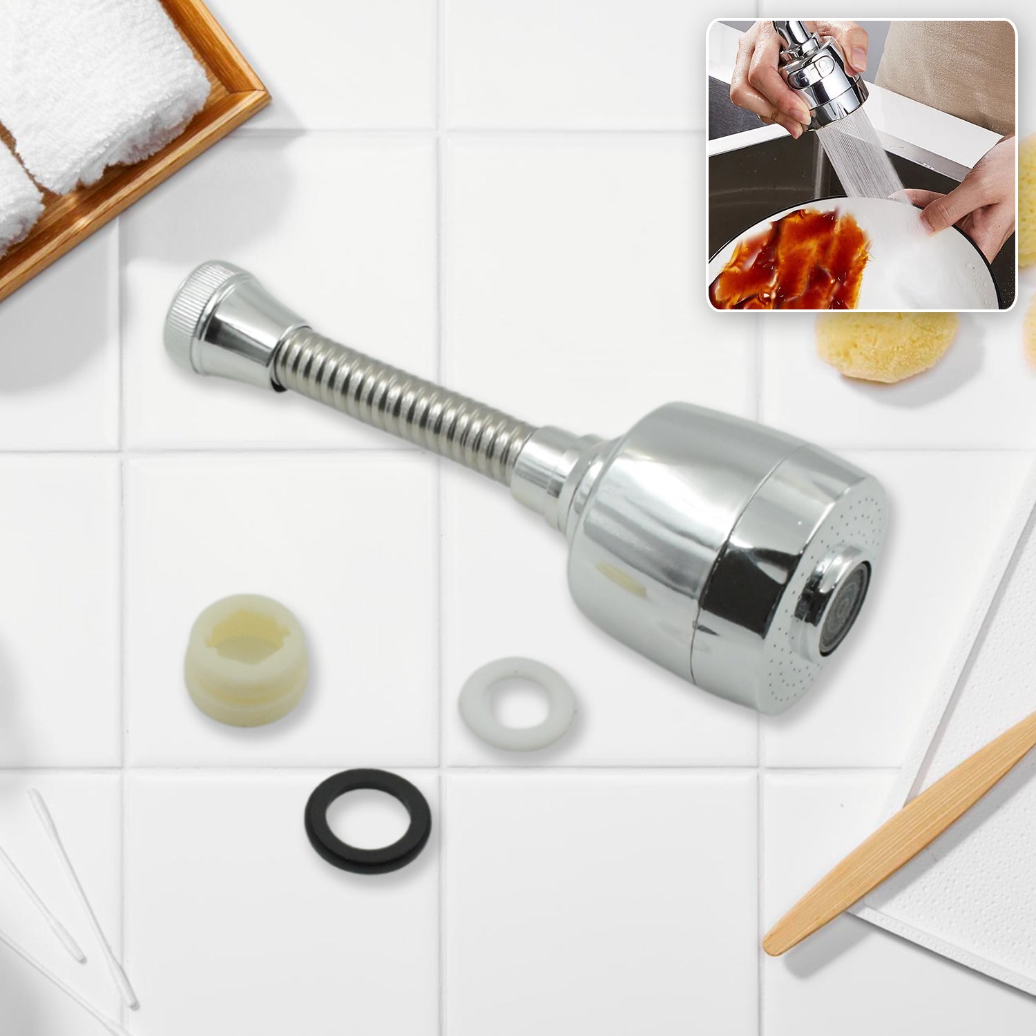 360° Rotating Faucet Sprayer 6-Inch Splash-Proof Water-Saving Aerator for Kitchen & Bathroom