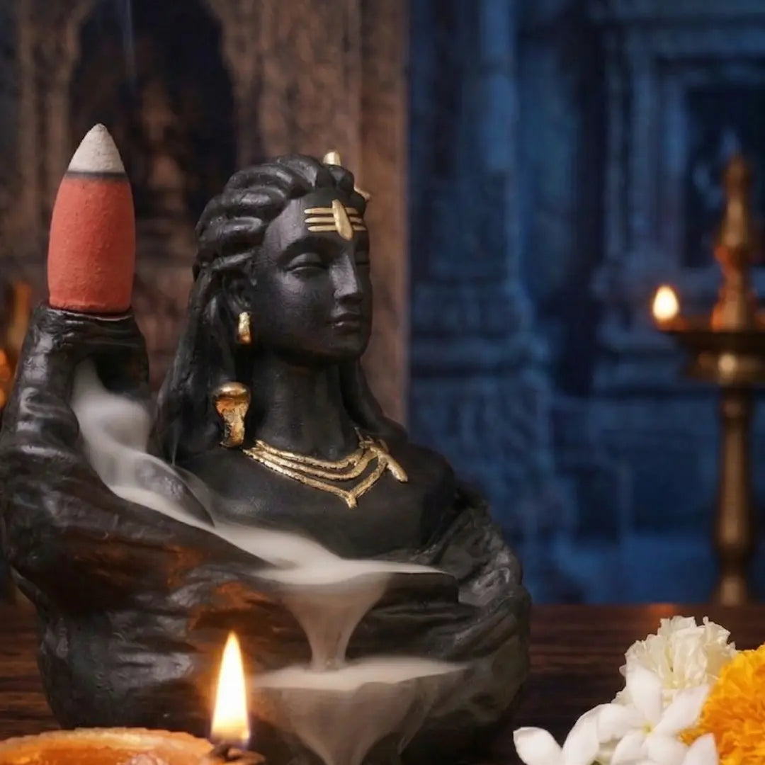 Adiyogi Shiva Backflow Incense Holder | Smoke Fountain Burner | Home Decor & Diwali Gift | With 8 Free Cones