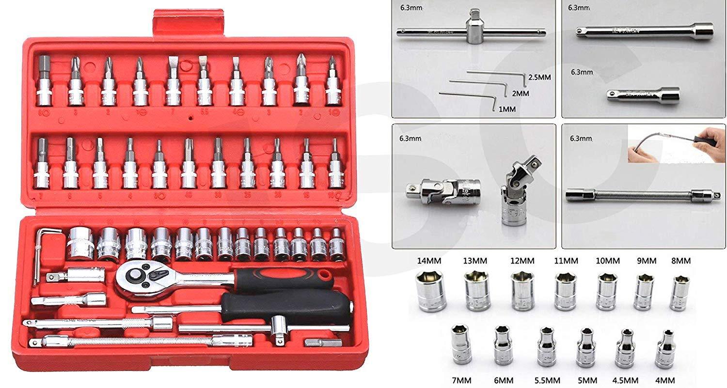 1/4 Inch Socket Wrench Set, 46 Piece Combination Repair Tool Kit