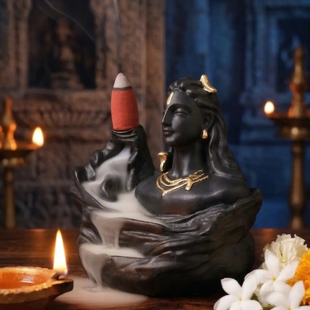 Adiyogi Shiva Backflow Incense Holder | Smoke Fountain Burner | Home Decor & Diwali Gift | With 8 Free Cones
