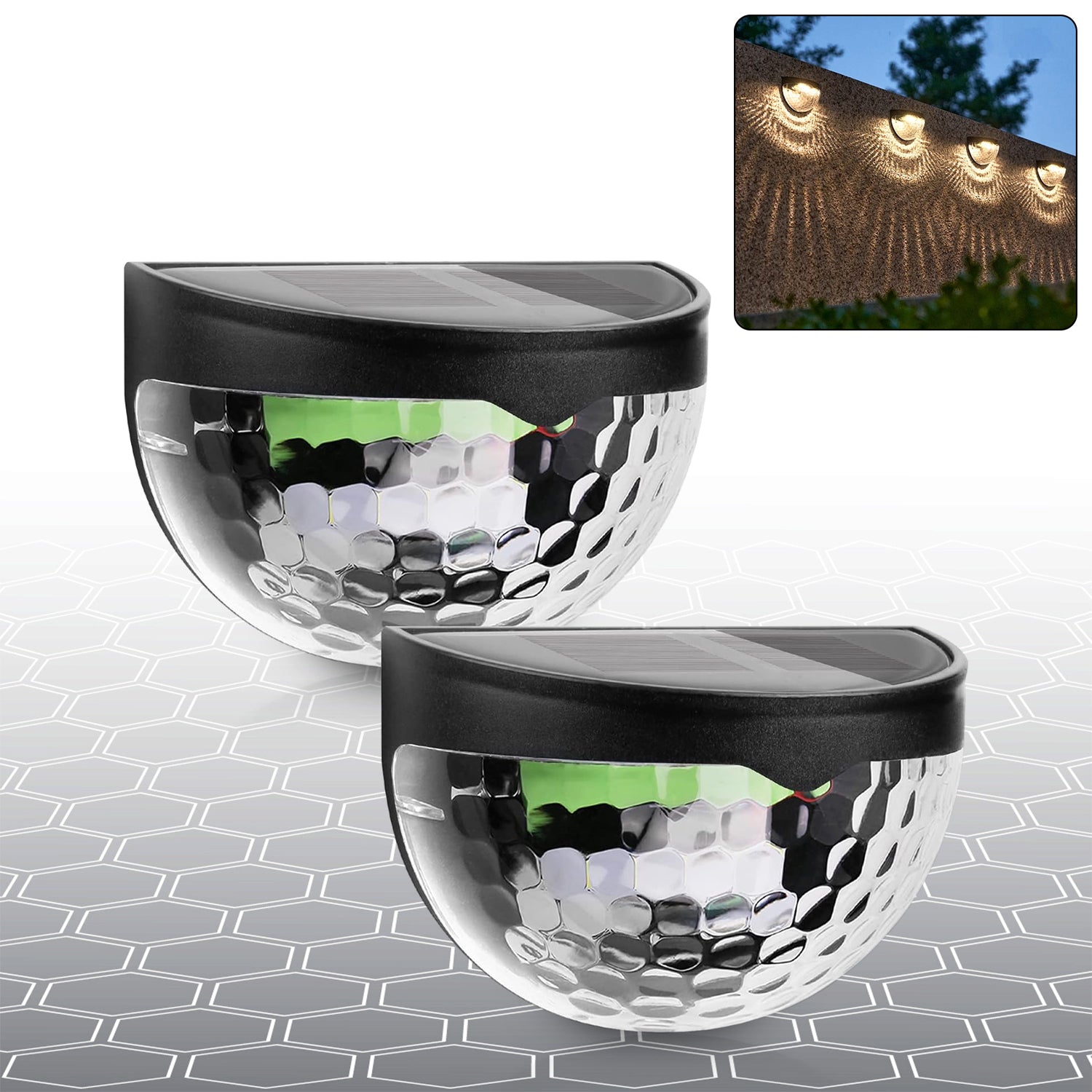 6 LED Solar Wall Lights for Fence Waterproof Honeycomb Shade, Easy Mount