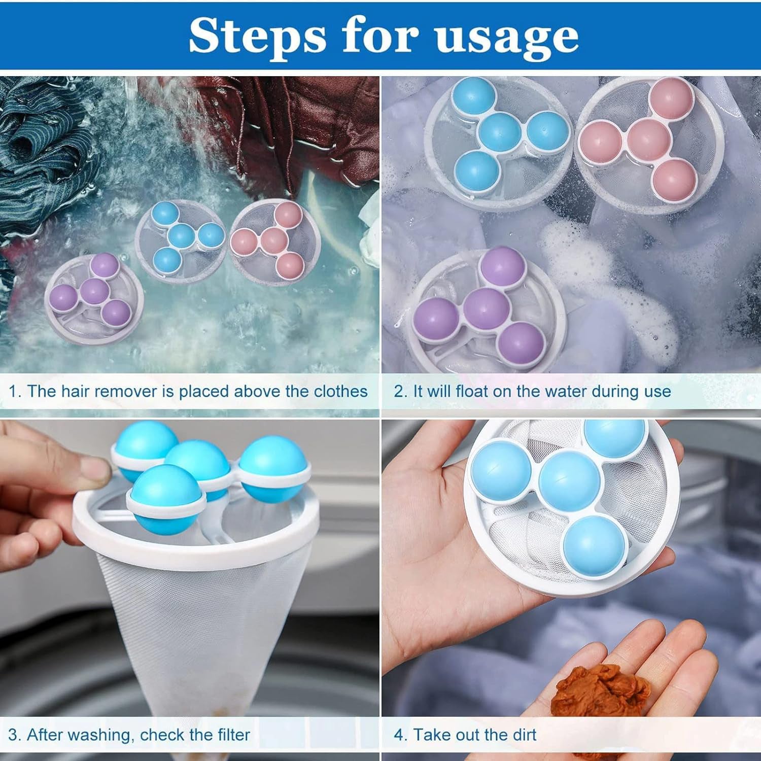 Reusable Floating Laundry Lint Catcher Ball, Hair & Fur Filter for Washing Machines