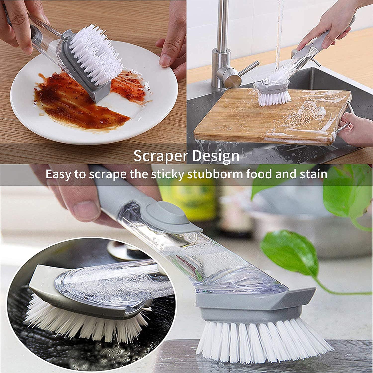 Dish Cleaning Brush with Built‑in Liquid Soap Dispenser