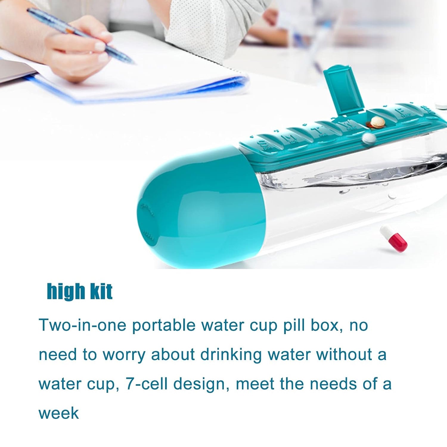 Multi-Use Travel Water Bottle with Pill Storage (600 ml)