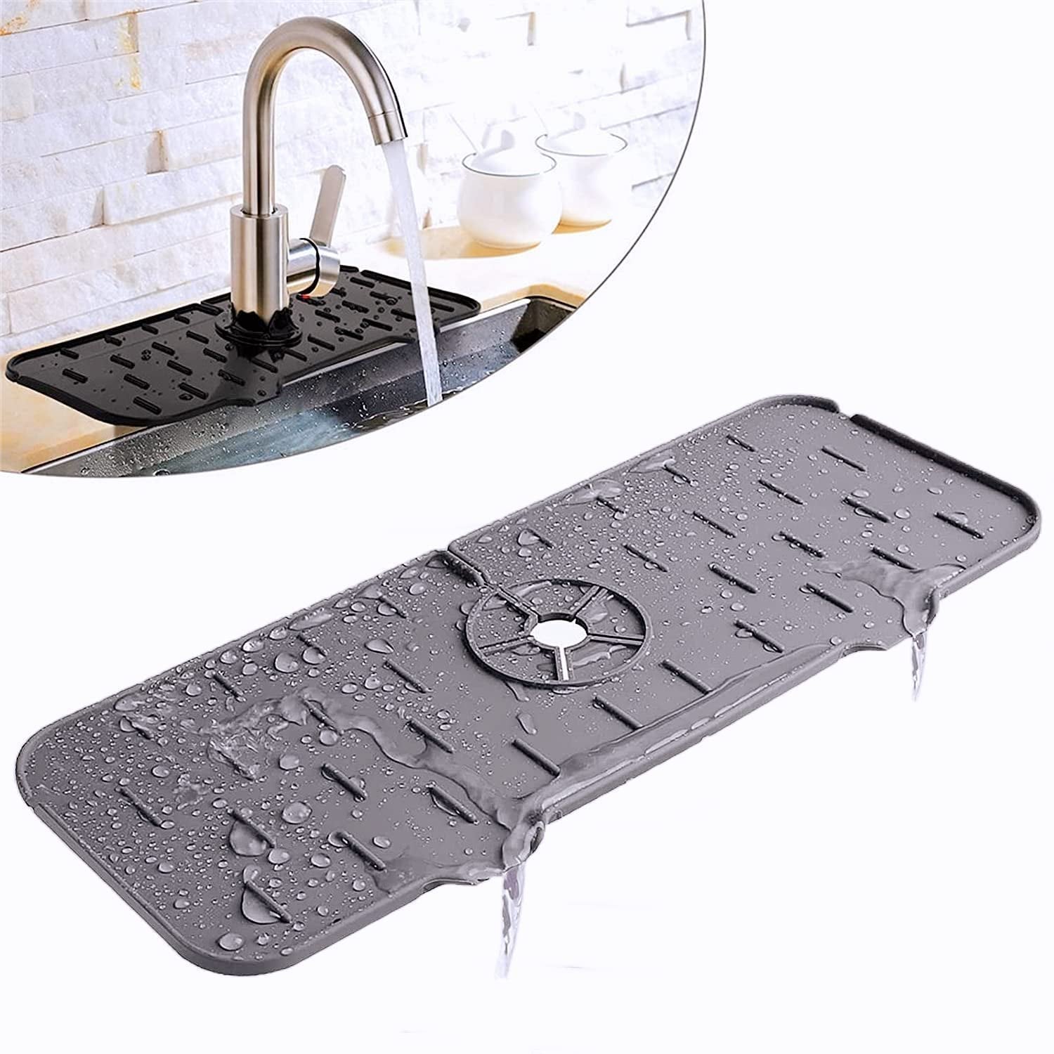 Silicone Sink Faucet Mat, Water Catcher Pad for Kitchen & Bathroom (1 Pc / 33x12 Cm)