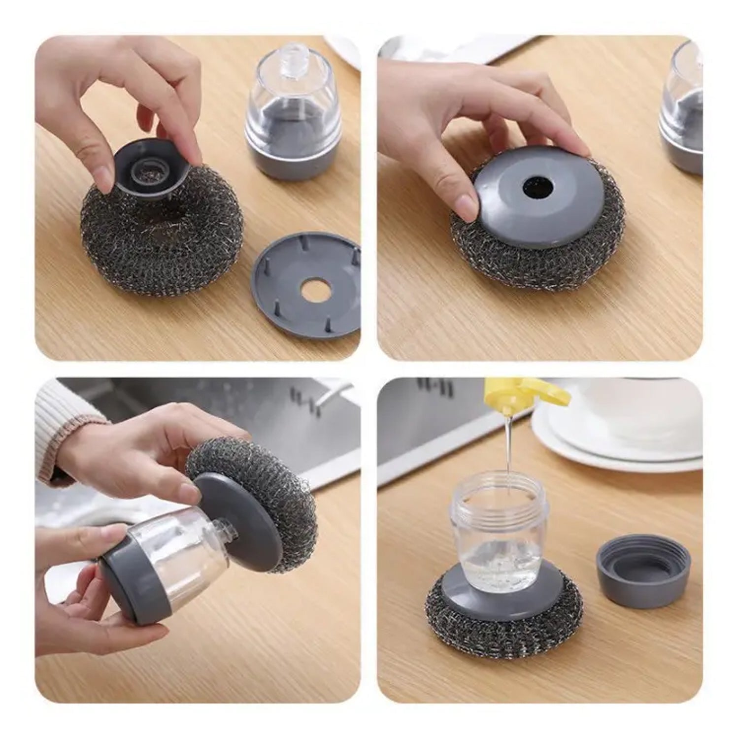 Palm Dish Brush with Soap Dispenser, Kitchen Sink Scrubbing Tool