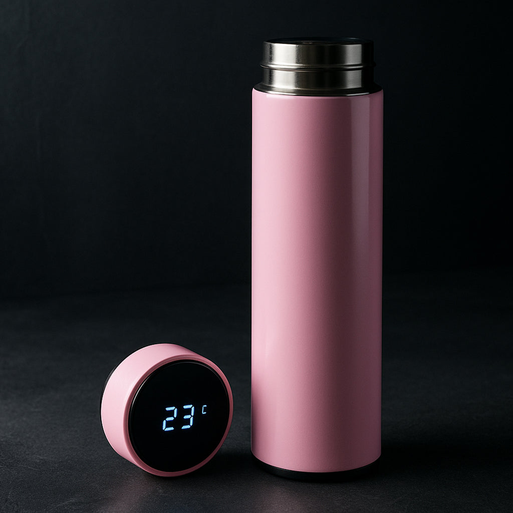 Pink Smart Flask with Temperature Display – Leak-Proof, Vacuum Insulated Water Bottle (500ml)