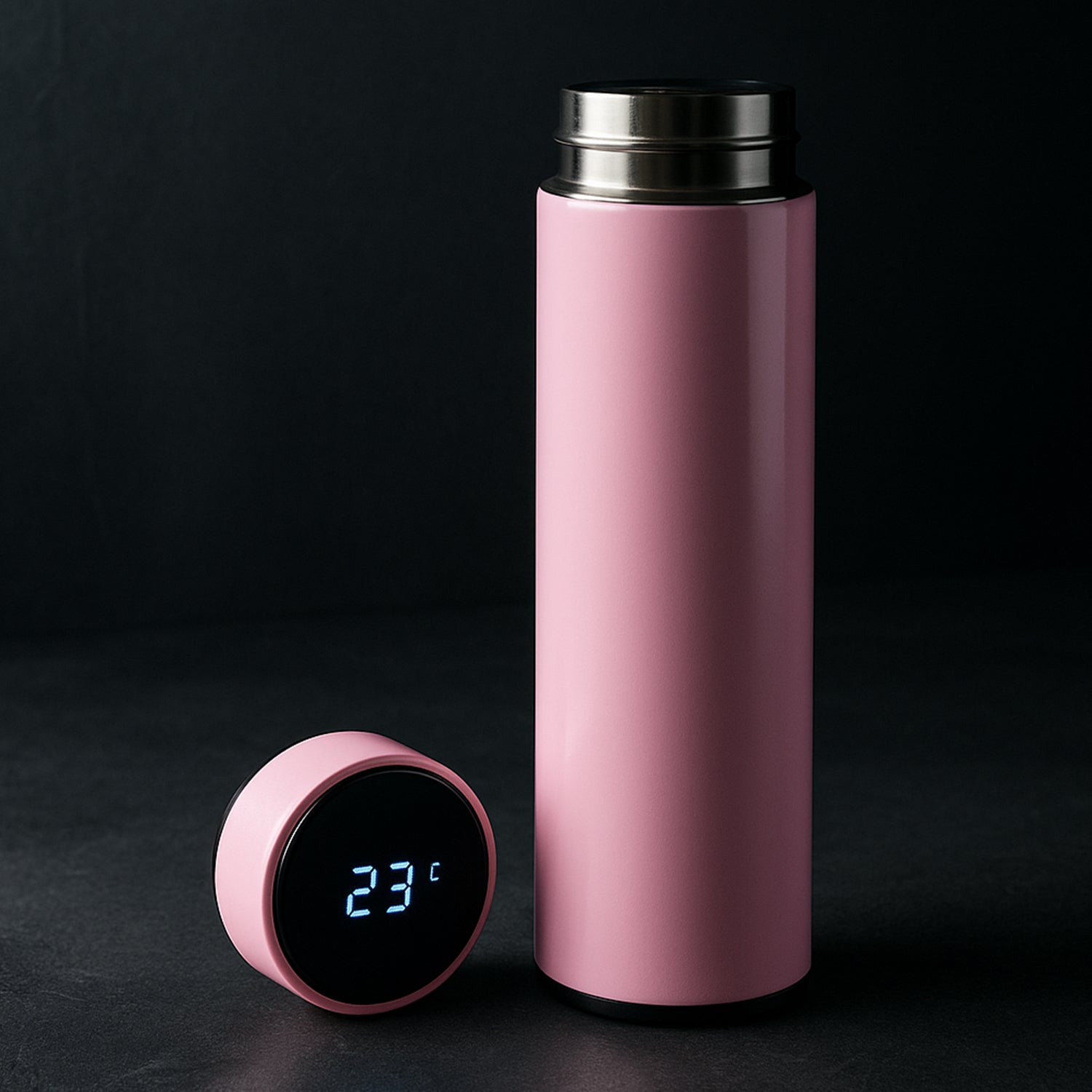 Pink Smart Flask with Temperature Display – Leak-Proof, Vacuum Insulated Water Bottle (500ml)