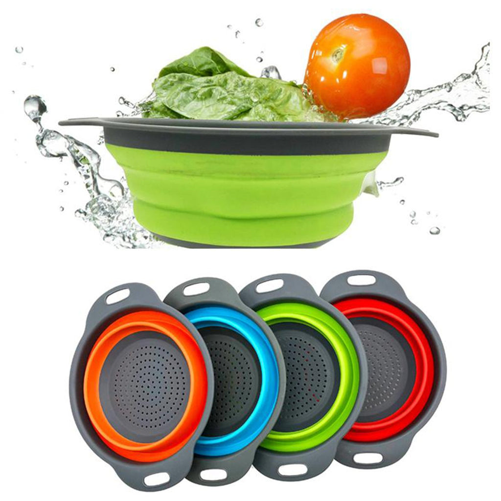 Foldable Round Silicone Strainer, Collapsible Kitchen Colander for Home & Office Use