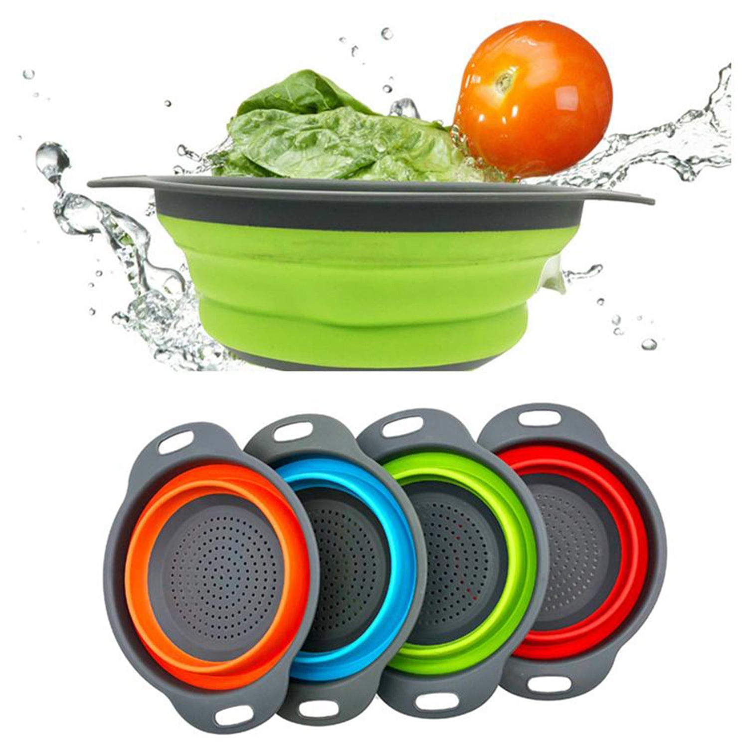 Foldable Round Silicone Strainer, Collapsible Kitchen Colander for Home & Office Use