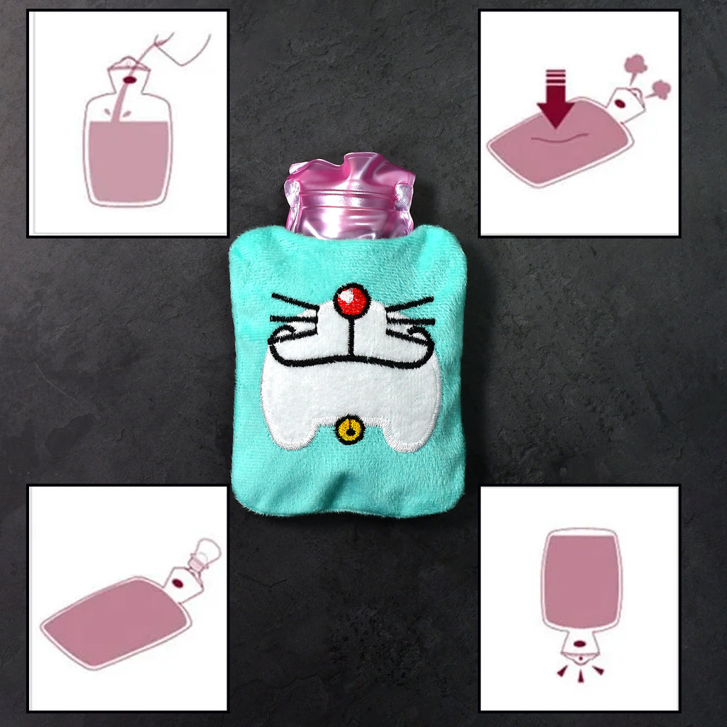 Doremon Cartoon Hot Water Bag, Small Size with Soft Cover for Pain Relief & Warmth