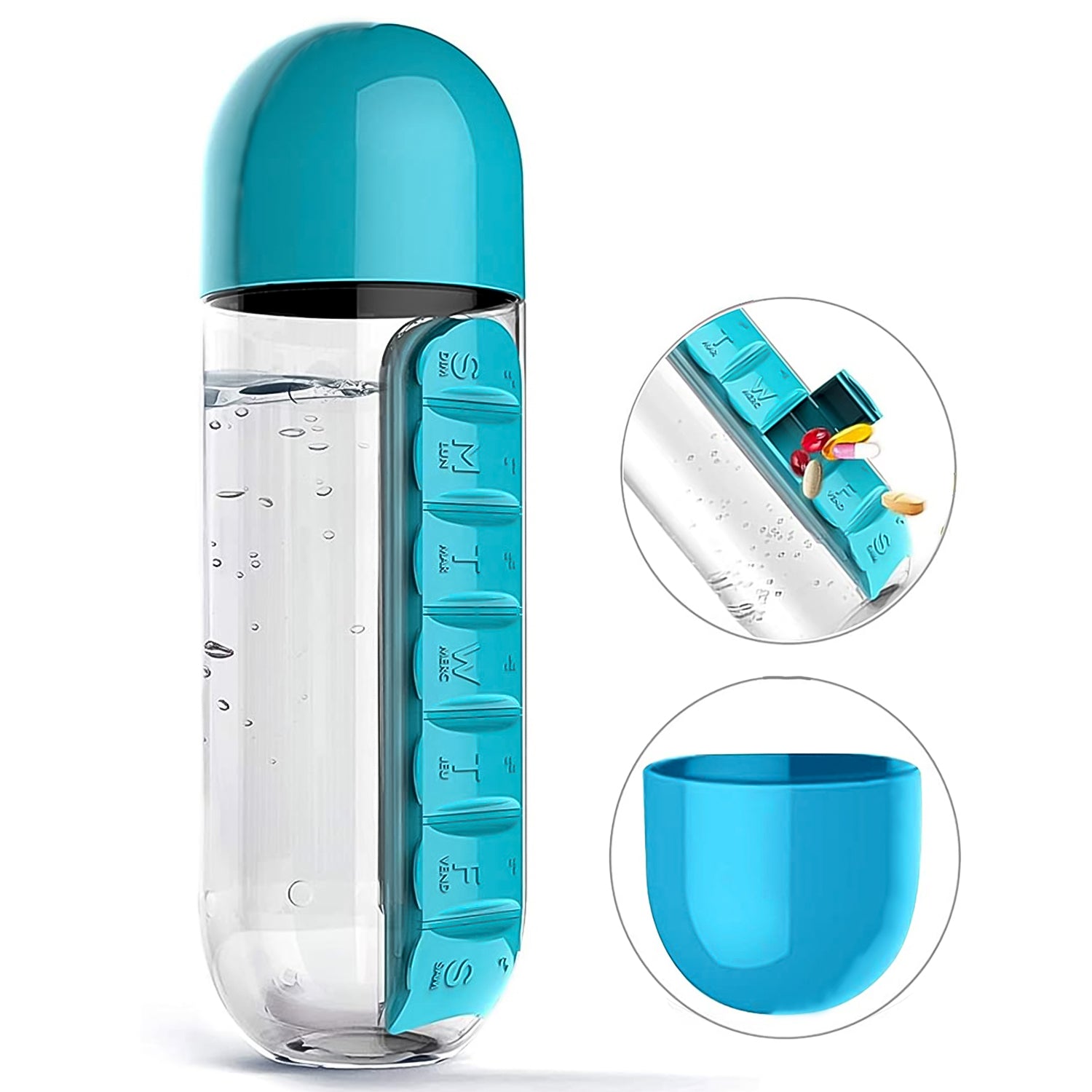 Multi-Use Travel Water Bottle with Pill Storage (600 ml)