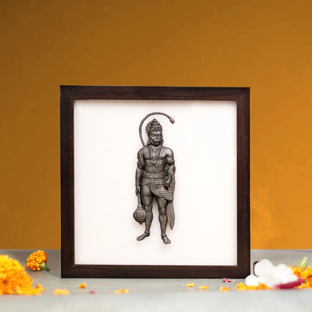 Lord Hanuman Pyrite–Selenite 3D Energy Frame