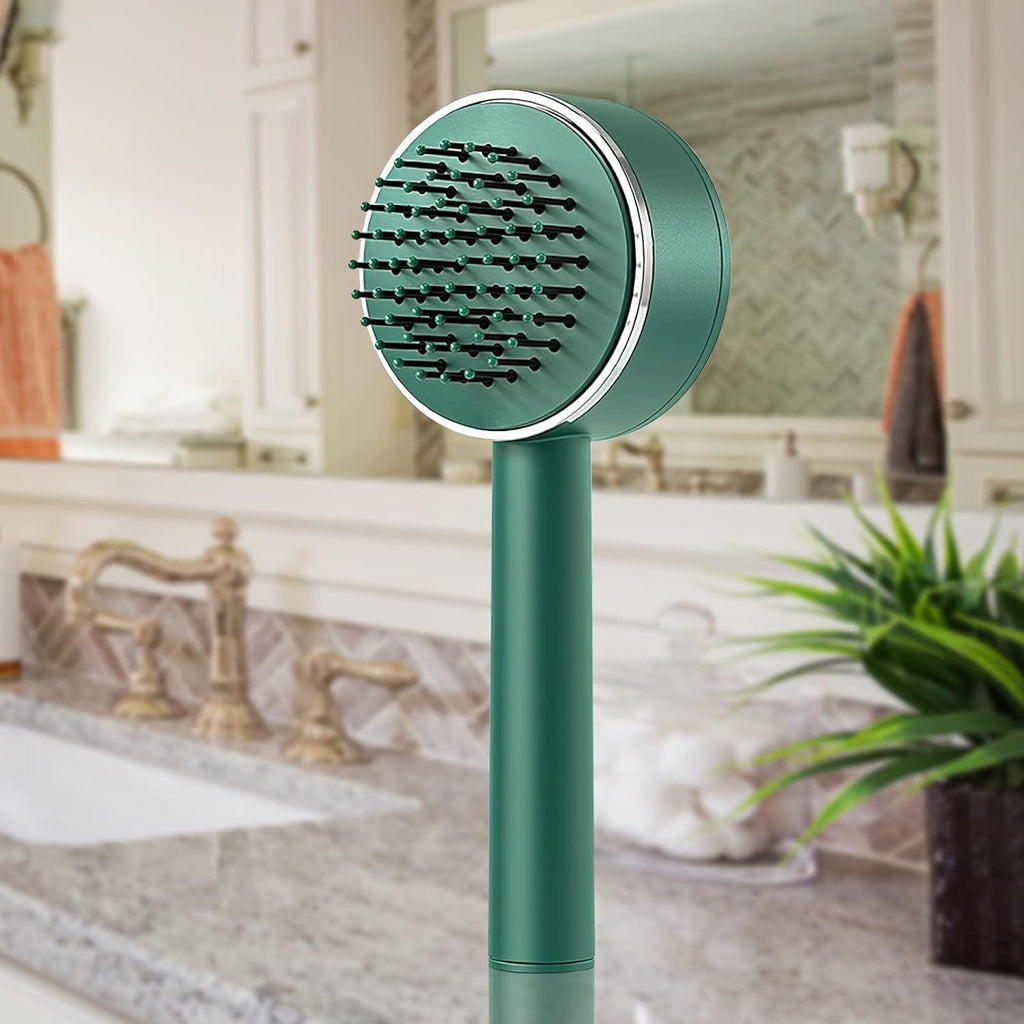 Air Cushion Massage Brush with Self‑Cleaning Detangling Comb