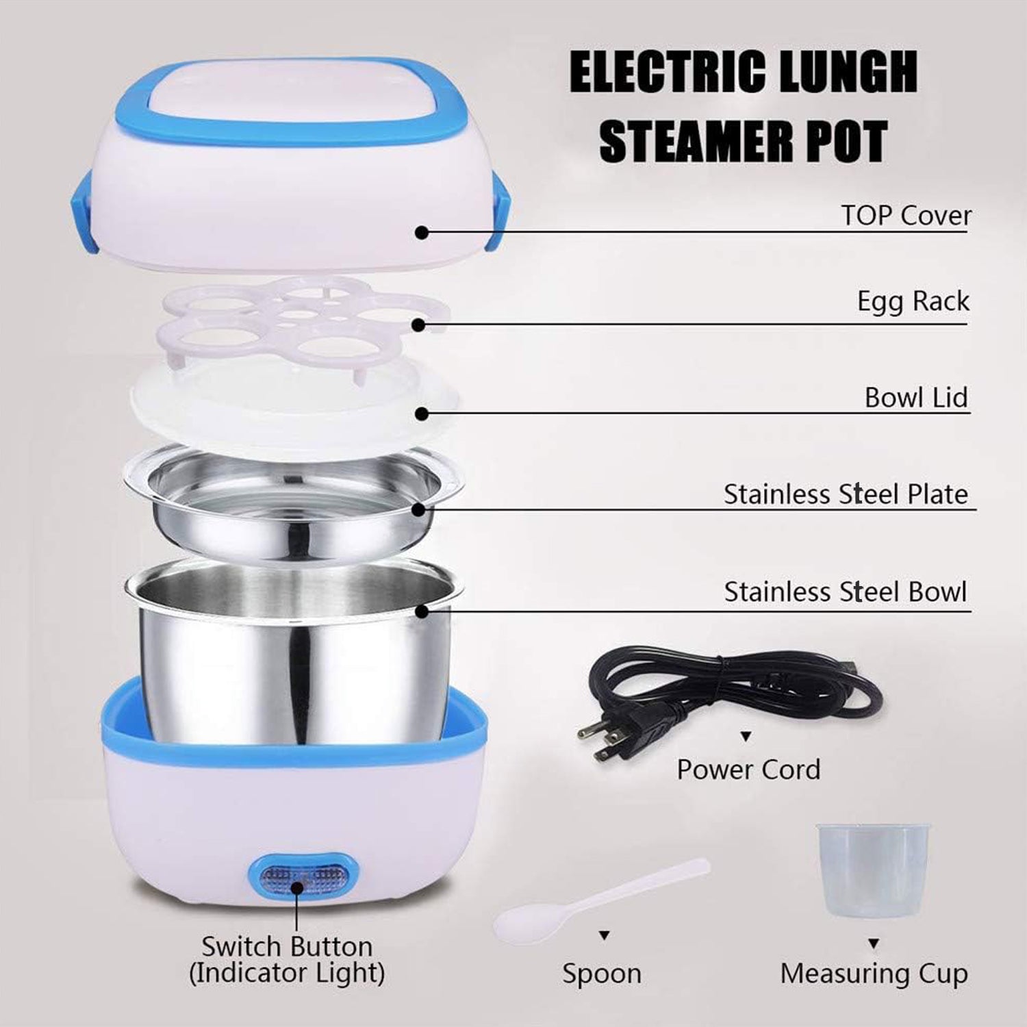 Portable Electric Lunch Box – 220V Stainless Steel Food Warmer