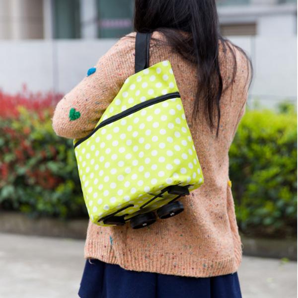 Foldable Trolley Shopping Bag, Travel Luggage Cart Bag with Wheels
