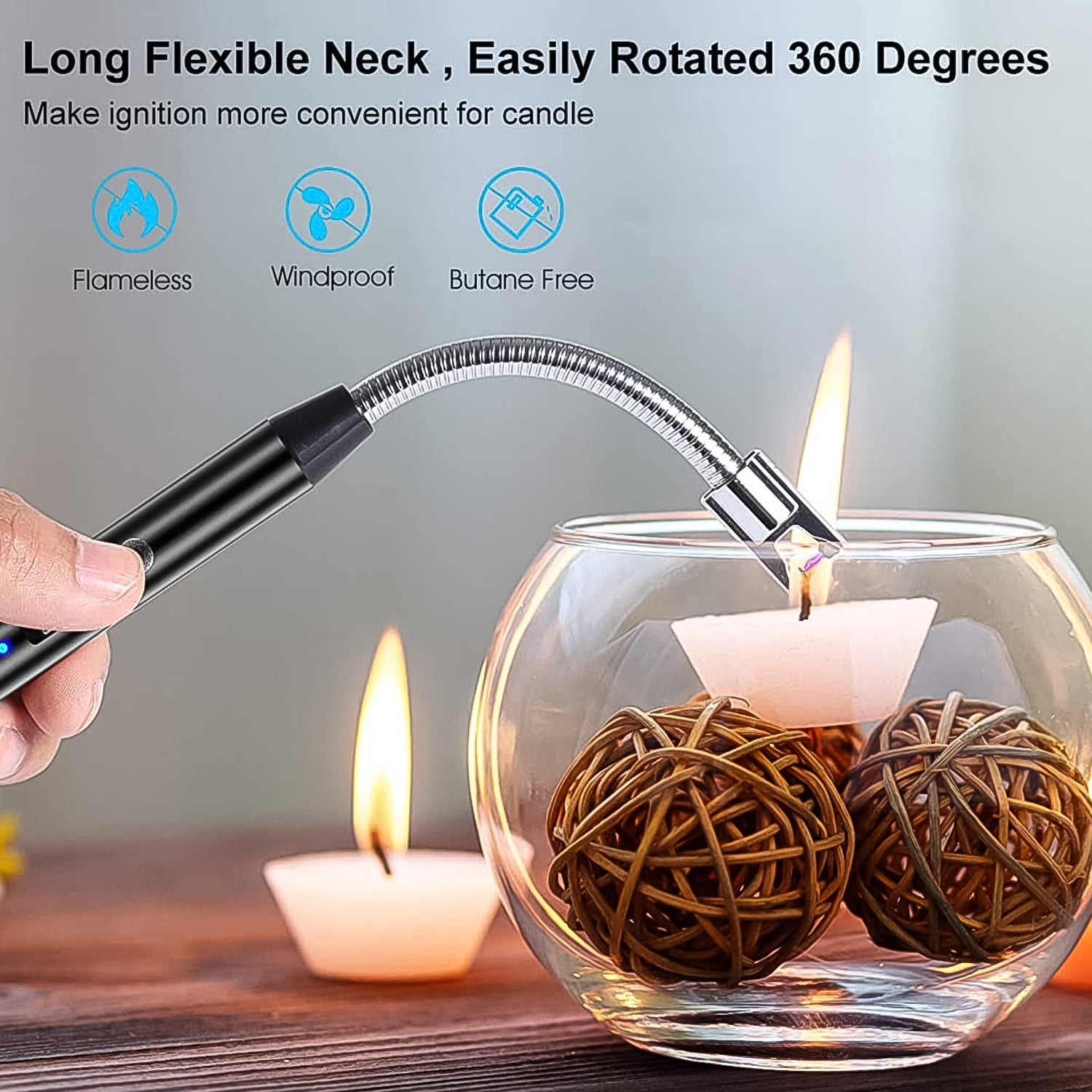 USB Rechargeable Electric Arc Lighter – Long, Flexible Neck, Windproof & Flameless Plasma
