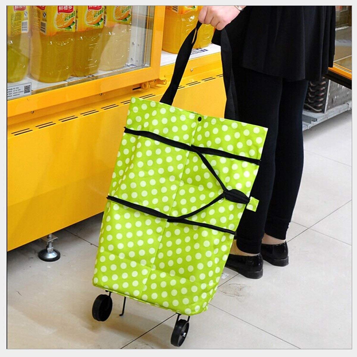 Foldable Trolley Shopping Bag, Travel Luggage Cart Bag with Wheels