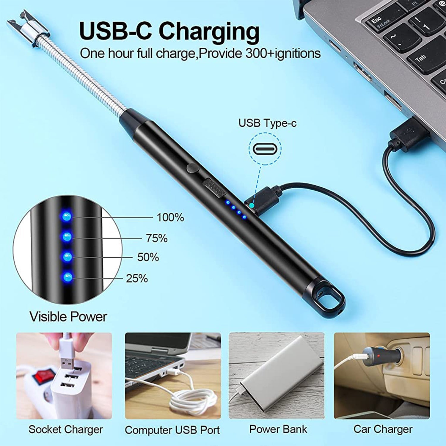 USB Rechargeable Electric Arc Lighter – Long, Flexible Neck, Windproof & Flameless Plasma