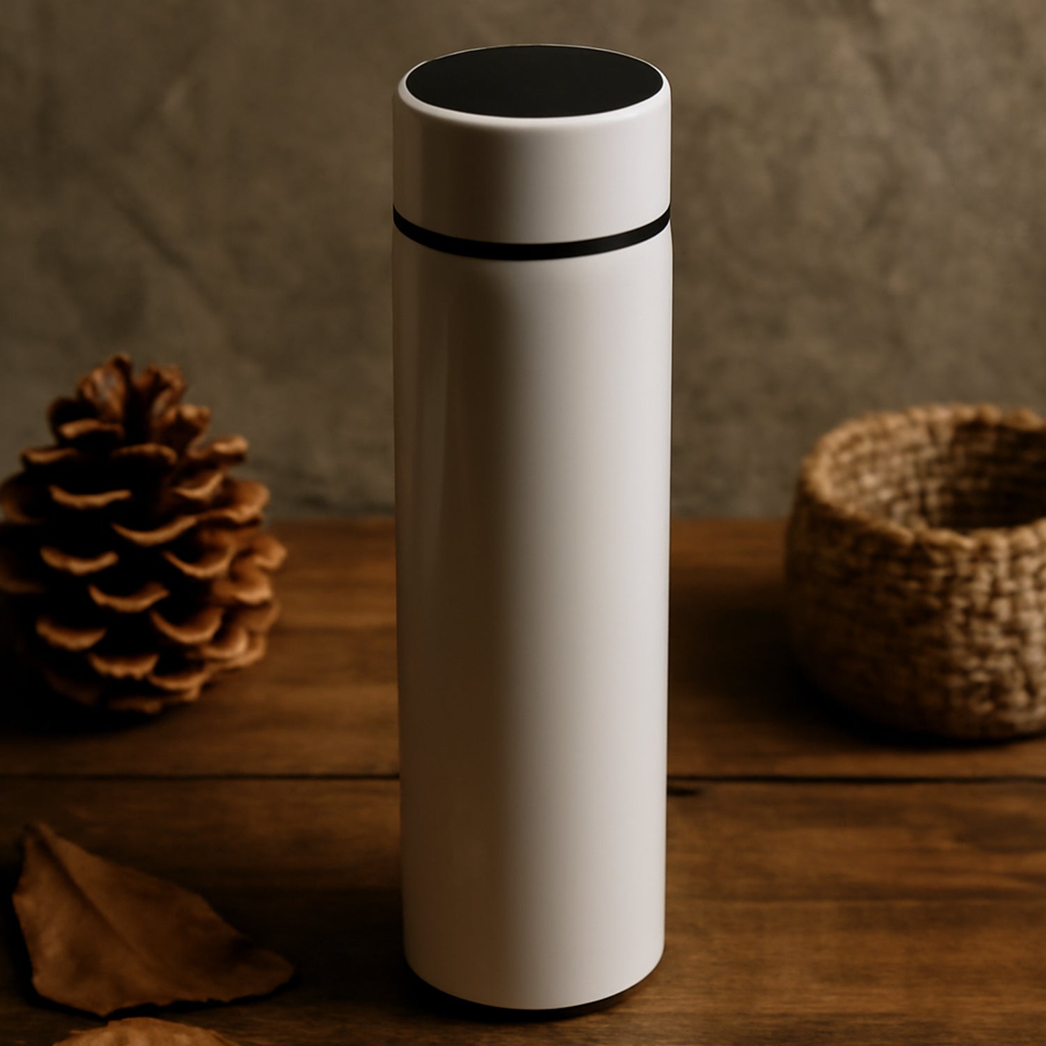 White Smart Flask with Temperature Display – Leak-Proof, Vacuum Insulated Water Bottle (500ml)