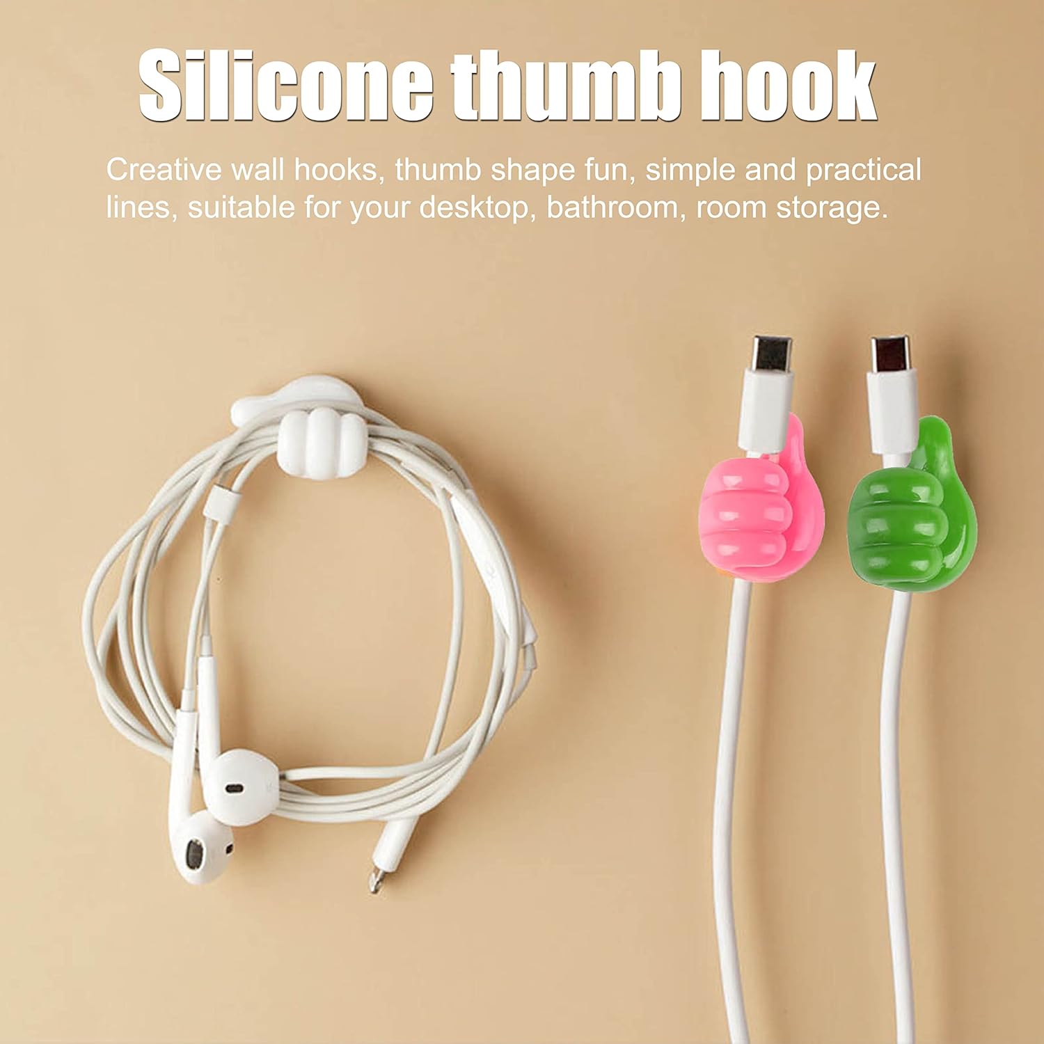 Multi-Color Thumb Cord Clips, Cable Organizer Holders for Desk, Car & Home (10 Pc Set)