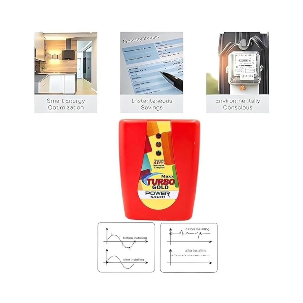 Super Power Saver Maxx Turbo Gold – Home Energy Saver Device (220V, Red, PVC Body)