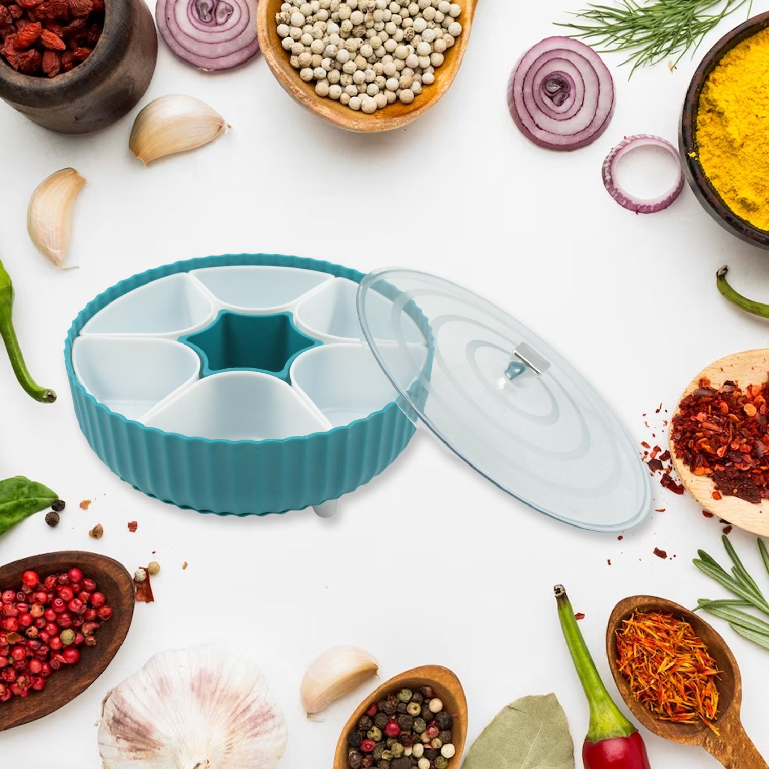 Dry Fruit & Snack Storage Box, 360° Revolving Organizer 7 Airtight Compartments