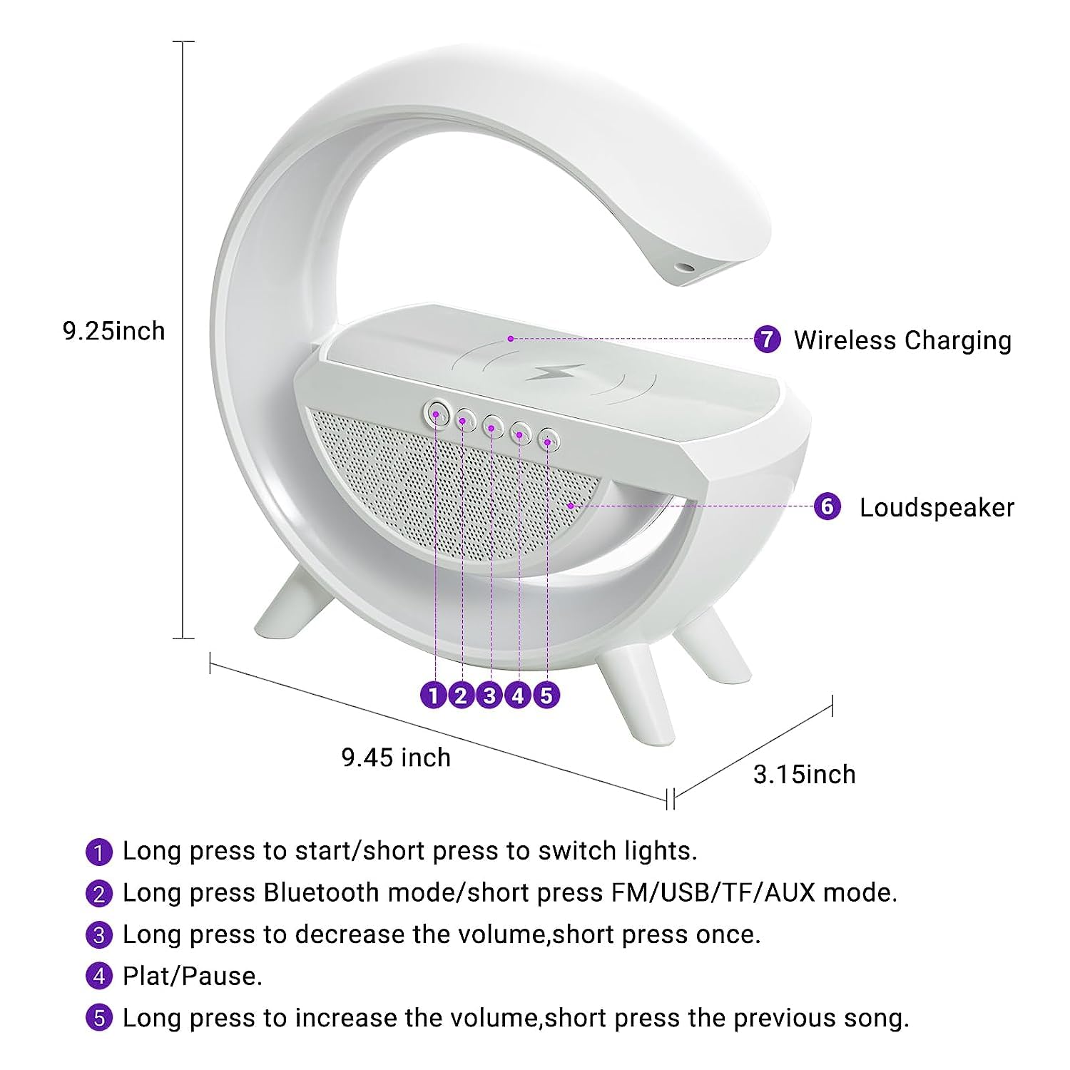 3-in-1 LED Lamp – Bluetooth Speaker & Wireless Charger