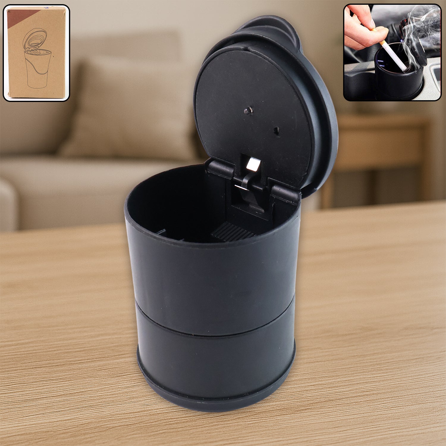 LED Car Ashtray with Lid – Premium Quality, Detachable Holder, Smokeless Design
