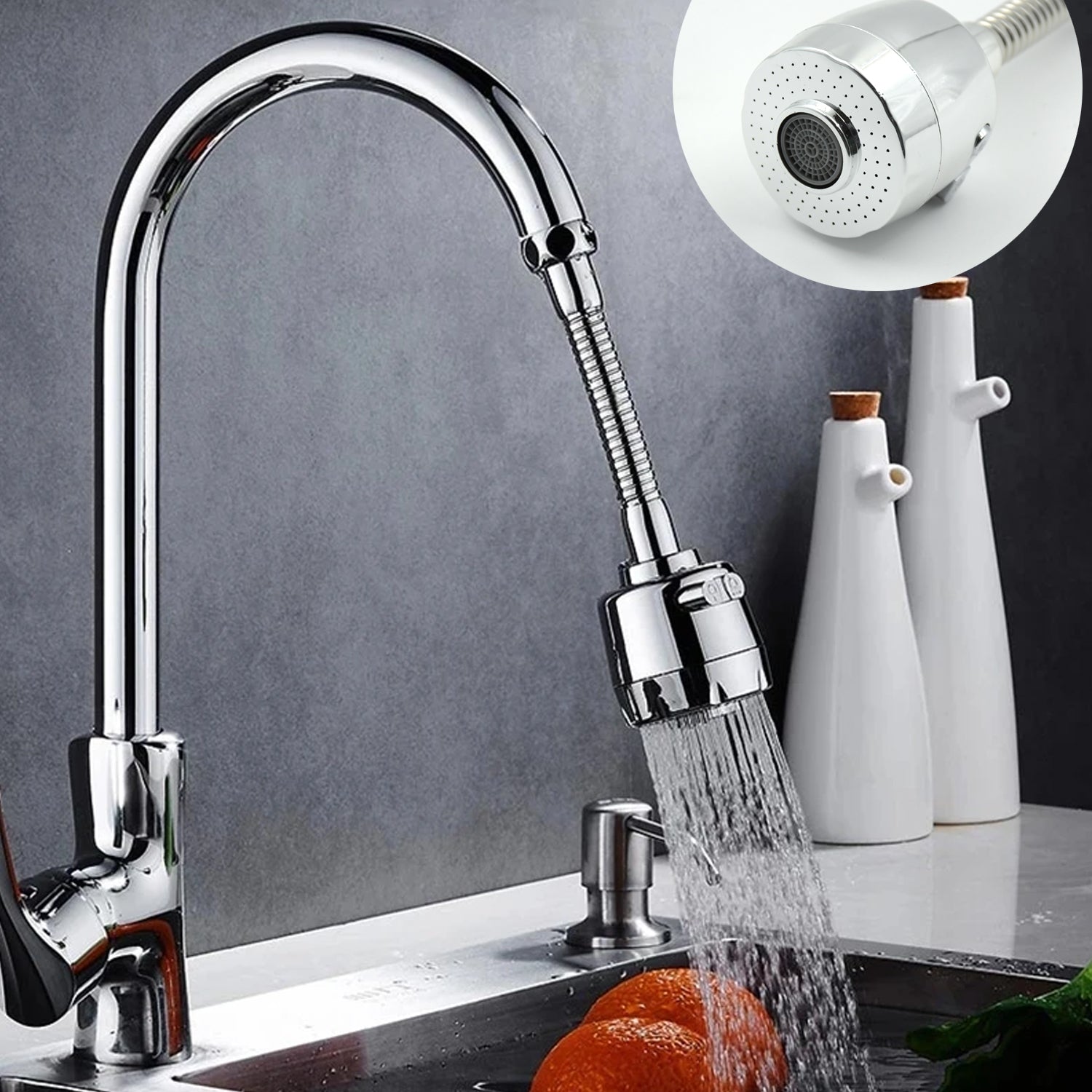 360° Rotating Faucet Sprayer 6-Inch Splash-Proof Water-Saving Aerator for Kitchen & Bathroom