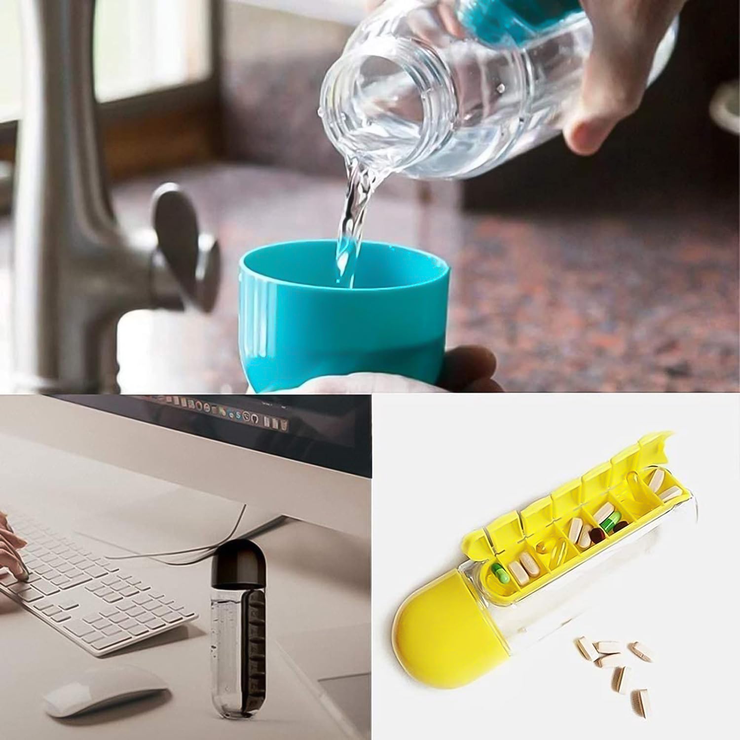 Multi-Use Travel Water Bottle with Pill Storage (600 ml)