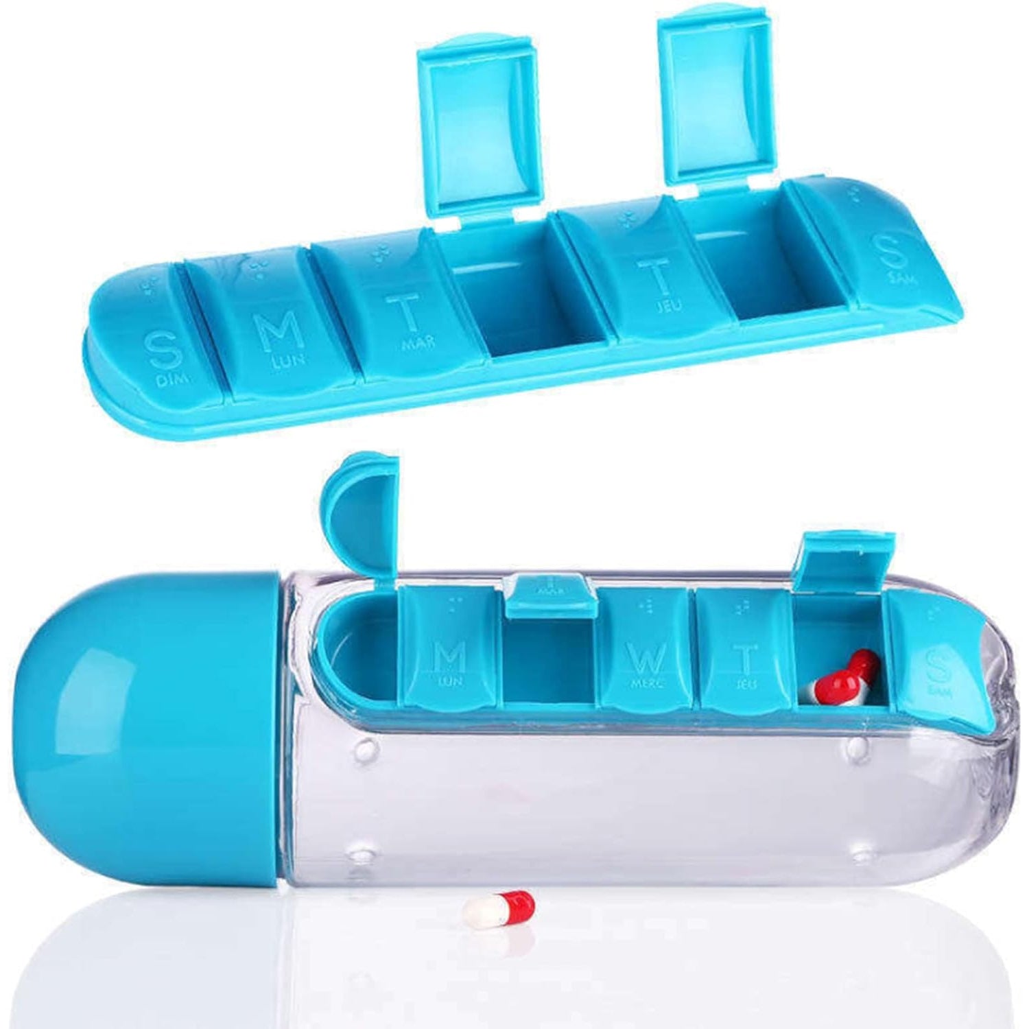 Multi-Use Travel Water Bottle with Pill Storage (600 ml)