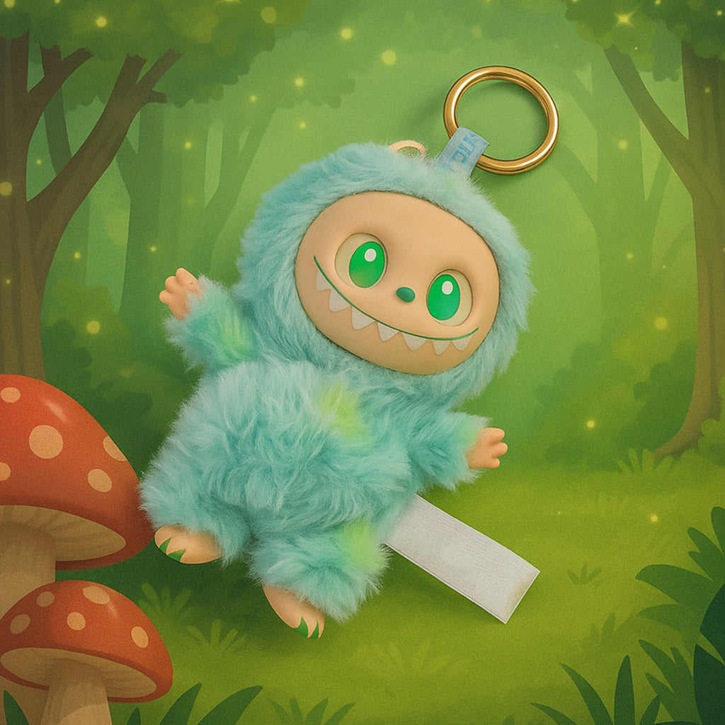Original Labubu Mint Green Plush Toy Cartoon Keychain with Hook