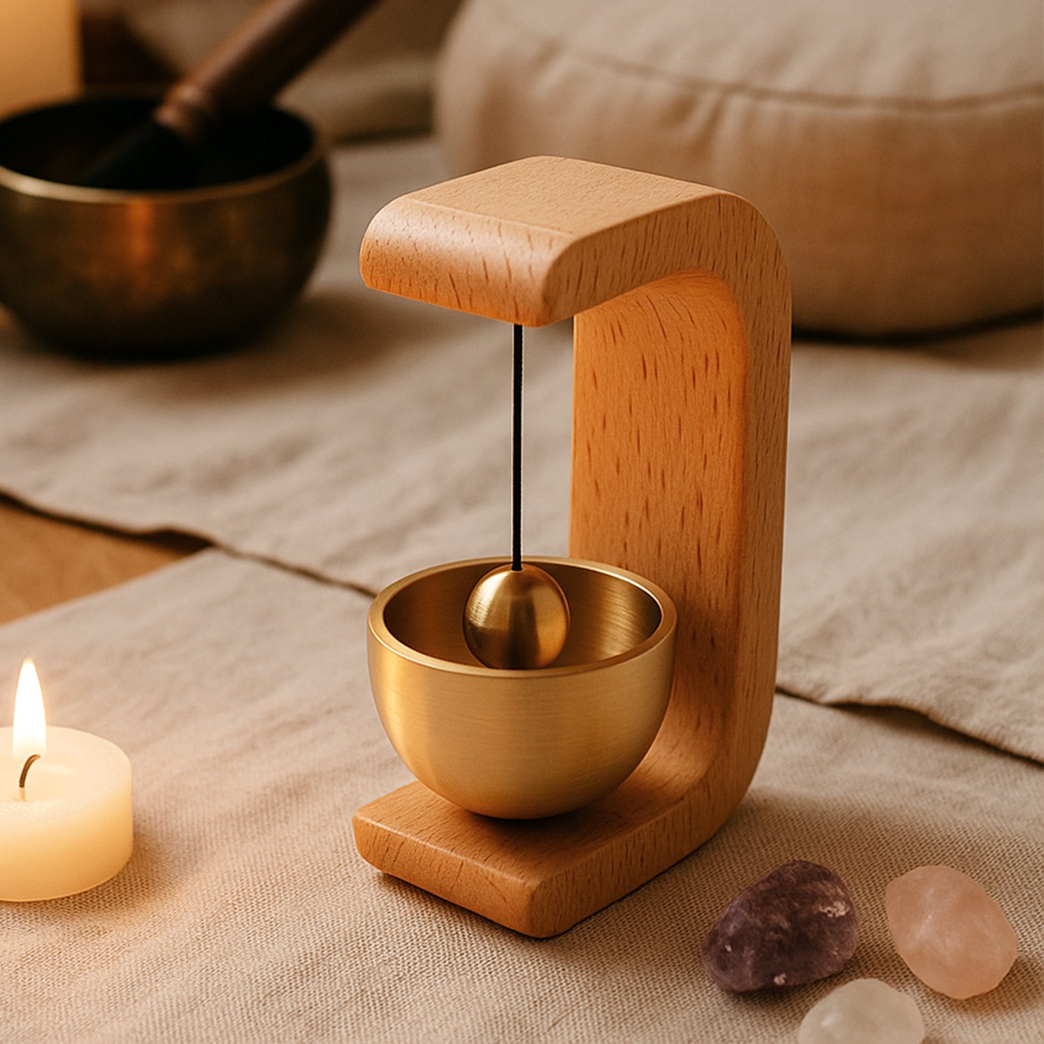 Premium Japanese Zen Bell for Desk – Mindfulness Gong with Striker
