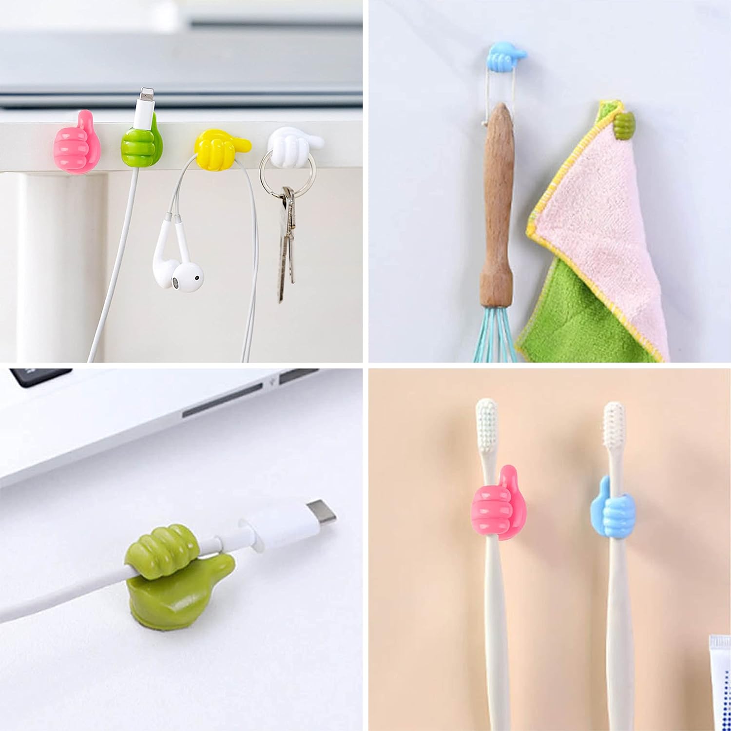 Multi-Color Thumb Cord Clips, Cable Organizer Holders for Desk, Car & Home (10 Pc Set)