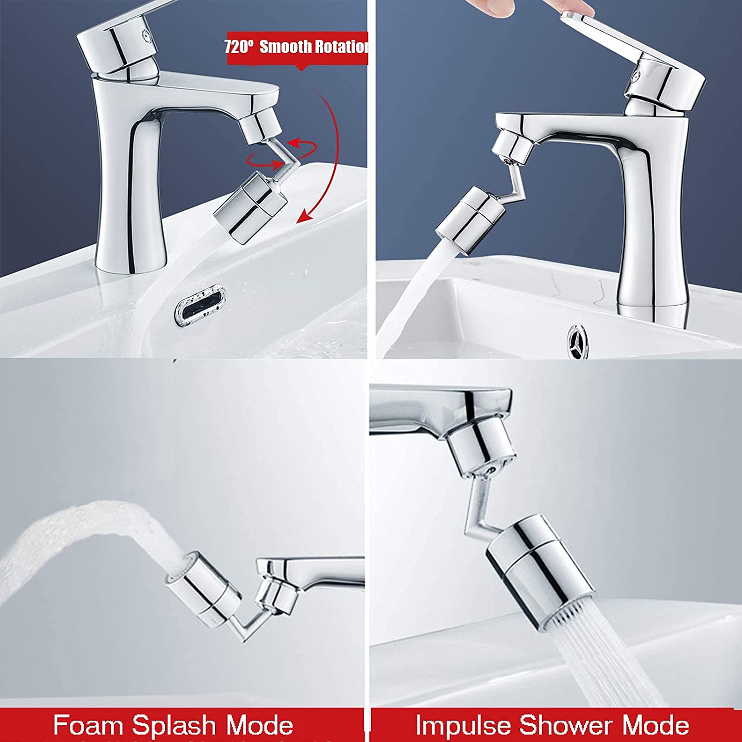 Splash Filter Faucet Head, 360° Rotating Sink Sprayer for Kitchen & Bathroom Taps