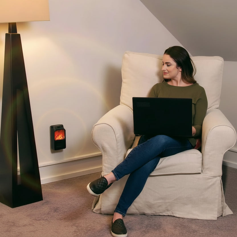 CozyFlame - Mini Electric Fireplace Heater — 1000W Portable LED Flame Lamp for Instant Winter Warmth