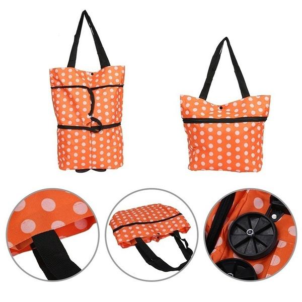 Foldable Trolley Shopping Bag, Travel Luggage Cart Bag with Wheels