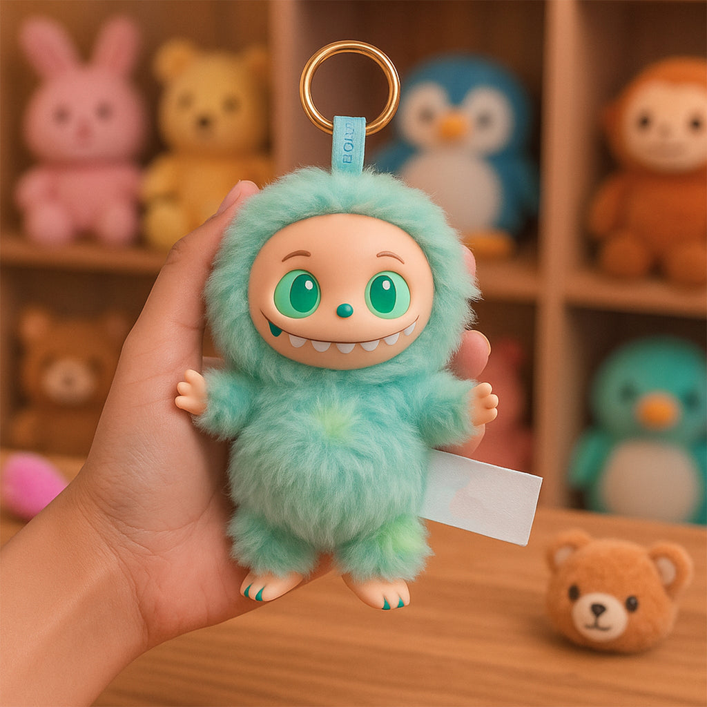 Original Labubu Mint Green Plush Toy Cartoon Keychain with Hook
