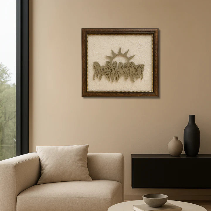 7 Horses Pyrite–Selenite 3D Energy Frame