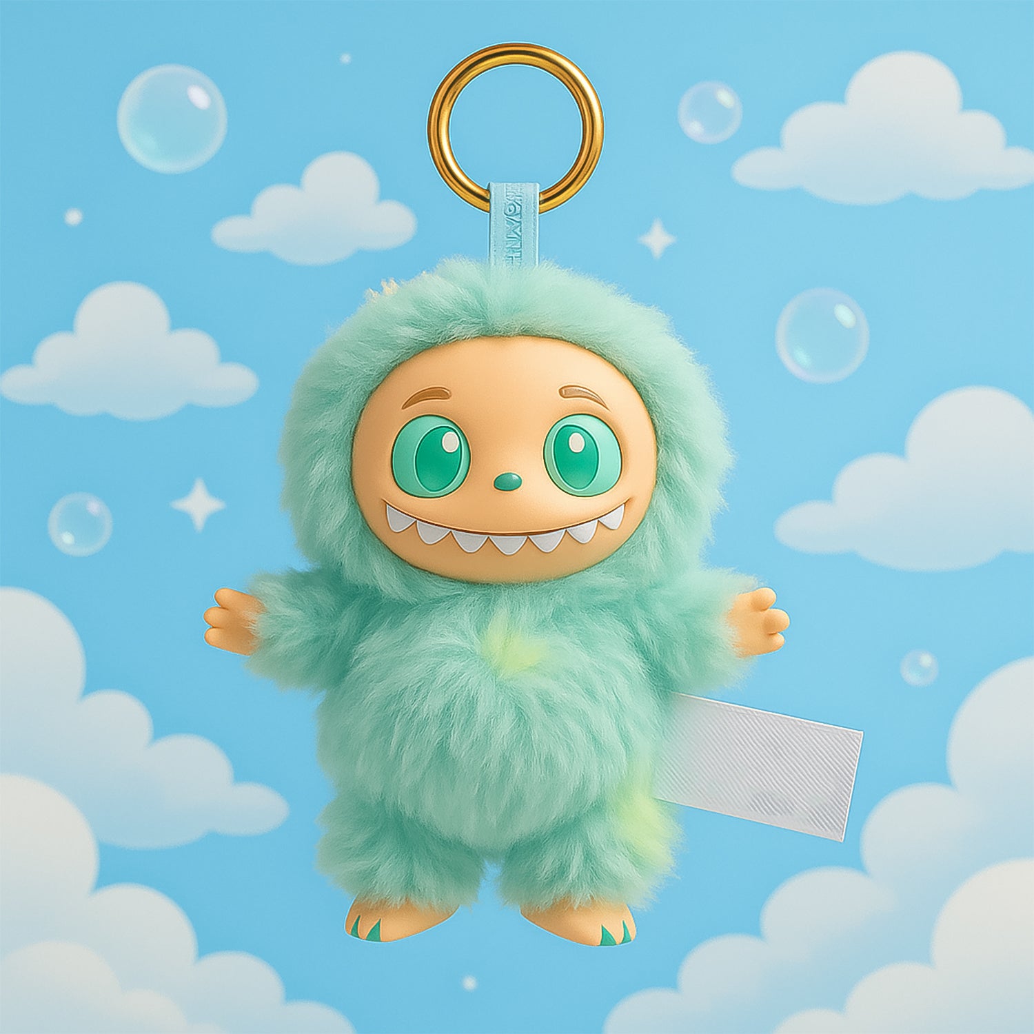 Original Labubu Mint Green Plush Toy Cartoon Keychain with Hook