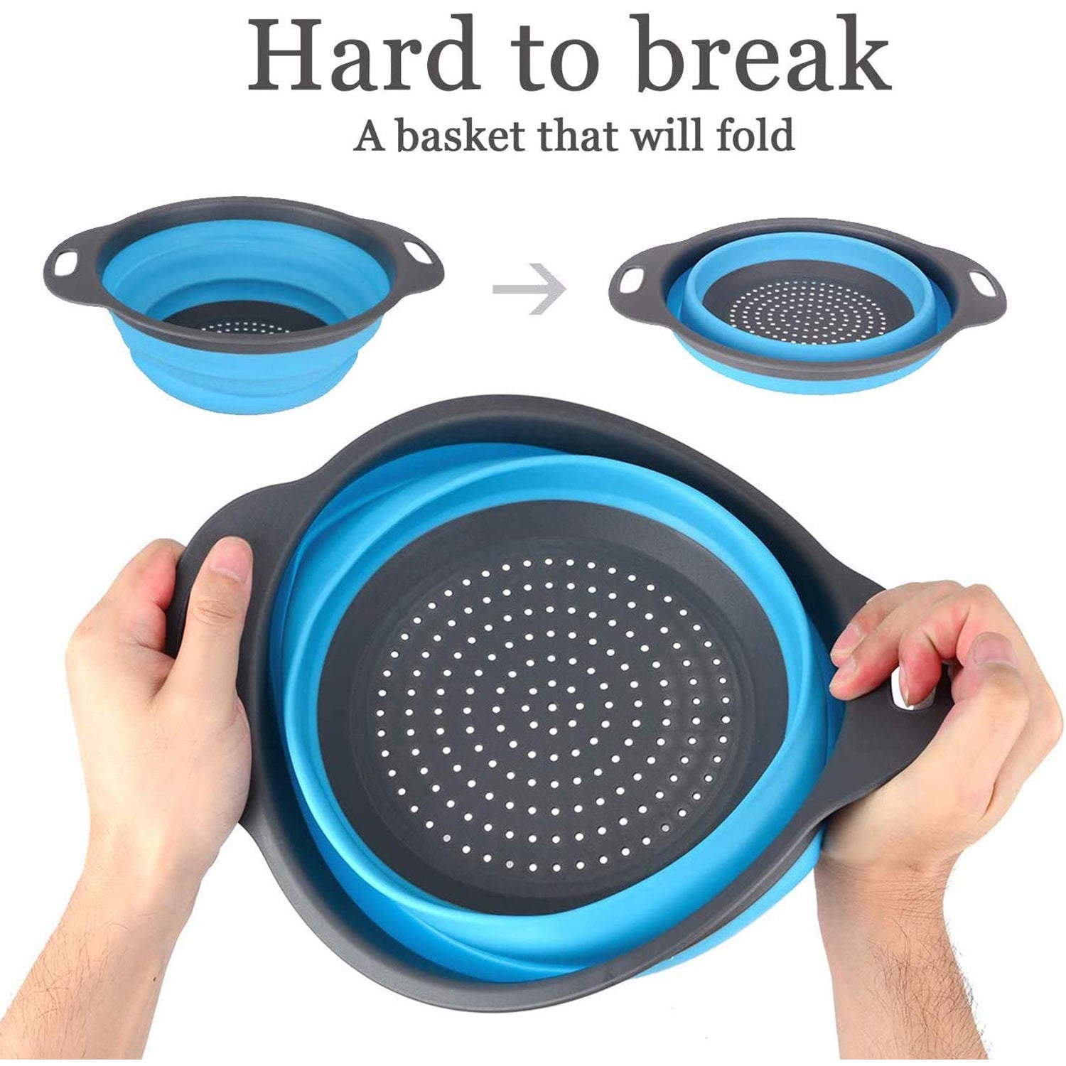 Foldable Round Silicone Strainer, Collapsible Kitchen Colander for Home & Office Use