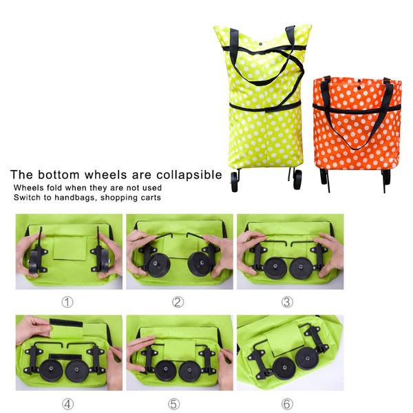 Foldable Trolley Shopping Bag, Travel Luggage Cart Bag with Wheels